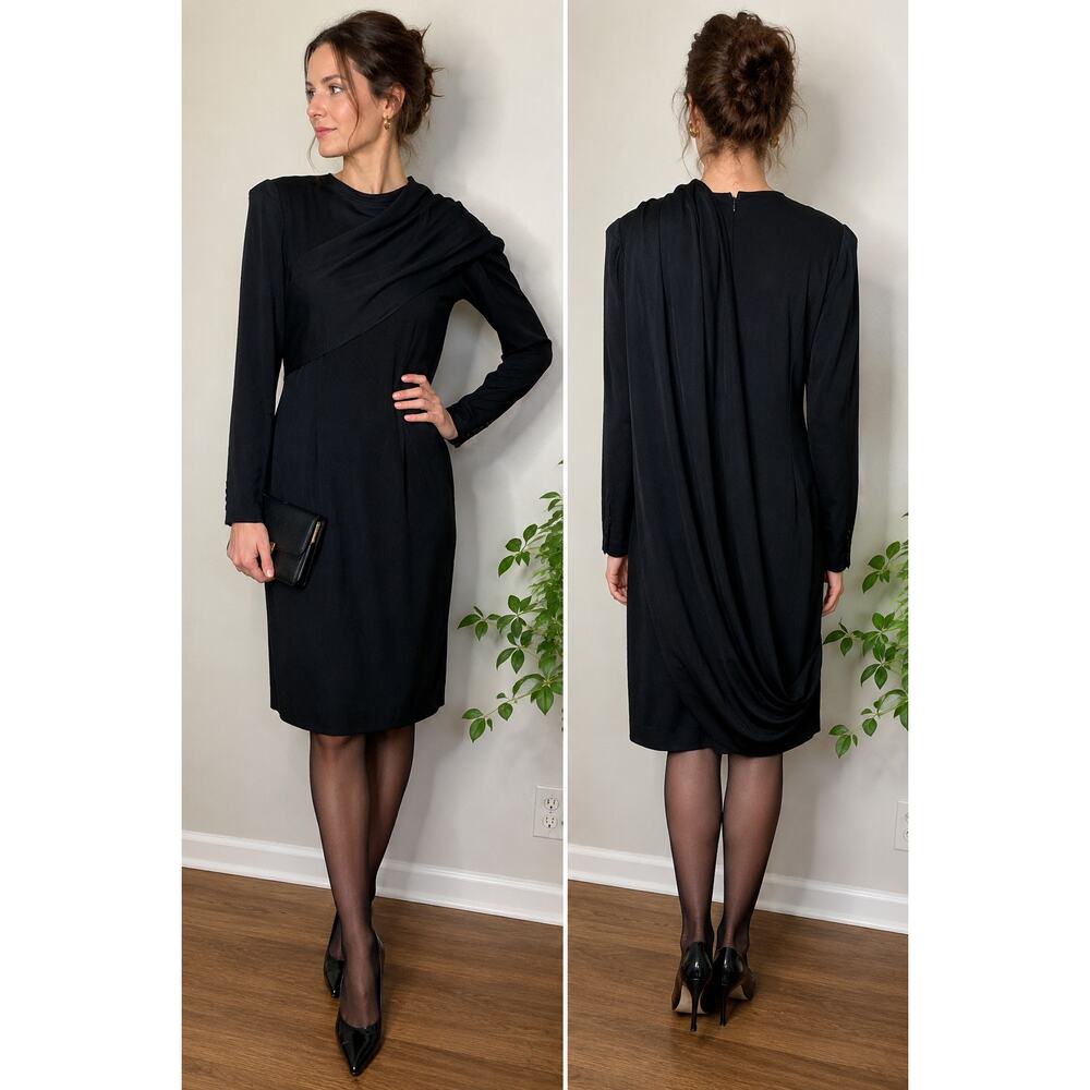 Vintage 70s Bill Blass Isaacsons Black Draped Cocktail Dress | Union Made USA